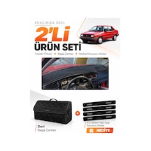 Volkswagen Jetta 1991-1997 Uyumlu Torpido Örtüsü + Deri Bagaj Çantası + Sticker Seti - Siyah