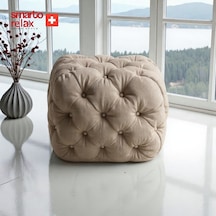 Smarto Relax Swiss Style Puf Zinal Ayaksız Kapitoneli Kare 45x45 Cm Baby Face Dekoratif Kapitoneli Dekoratif Puf Gri Bej
