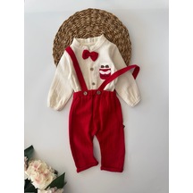 Miniğimin Cicileri Papyonlu Müslin Erkek Bebek Tulumlu Takım - Kırmızı