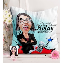 Kişiye Özel Bayan Muhasebeci Karikatürlü Saten Yastık - 2