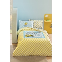 Puffy Minions Gingham %100 Pamuk Tek Kişilik Nevresim Takımı - Sarı