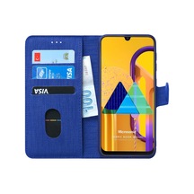 Samsung Galaxy M30s İçin Kılıf Fabric Book Wallet Lacivert Galaxy M30s İle Uyumlu Kılıf - Lacivert Çok Renkli