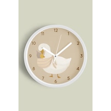 Sevimli Anne - Bebek Kaz Modern Çocuk Odası Duvar Saati - 30cm - Önü Camlı Beyaz Kasa Beyaz