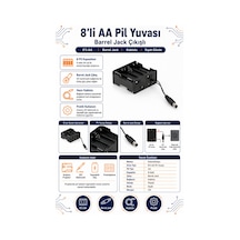 8'li Aa Pil Yuvası - Barrel Jack Çıkışlı
