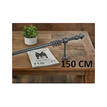 Antrasit Ahşap Rustik - Alüminyum Borulu Ahşap Başlıklı Ahşap Ayaklı Perde Askısı - Halkalı Antrasit150cm - 866441508 Antrasit150cm