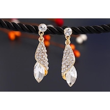 Su Damlası Zarif Rhinestone Yapay Elmas Taşlı Saplama Küpe Beyaz