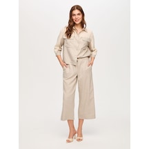 Faik Sönmez Beli Lastikli Comfort Fit Keten Karışımlı Capri S26cpr009 Us26cpr00972 Taş
