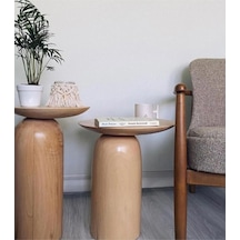 Wood Ahşap 2 Li Set Mantar Yan Sehpa Modern Fiskos / Çiçeklik / Zigon Ahşap