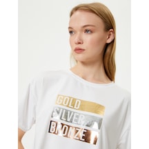 Koton Crop Tişört Slogan Baskılı Bisiklet Yaka Beyaz 4sak10305nk Beyaz