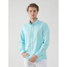 Dufy Mint Yeşili Erkek Slim Fit Brent Düğmeli Yaka Uzun Kol Gömlek - 92093 Mint
