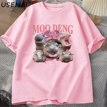 Flood Of Style Moo Deng Fan Kulübü T Shirt Erkekler Komik Pamuk Tayland Kısa Kollu T-shirt Erkek Tasarımcı K Pembe
