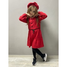 Kaşe Kumaş Şapkalı Kız Çocuk Elbise Mnk0559 001