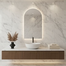 30x68 Cm Modern 3000k Led Günışıklı Kemer Banyo Aynası Arkadan Aydınlatmalı Arch Ayna, Minimalist Ve Şık Banyo Dekoru Sarı