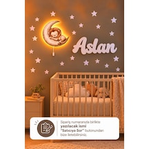 Ahşap Aylı Aslan Lamba & Işıksız İsimlik Seti İsimli Bebek Ve Çocuk Odası Dekoru Kahverengi
