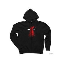 Deadpool Face Siyah Fermuarlı Kapşonlu Sweatshirt Siyah