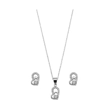 Oya Silver Zirkon Taşlı Çift Kalp Kadın Gümüş Set Takım Oyss045
