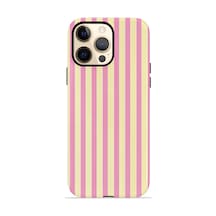 Apple iPhone Uyumlu 12 Pro Vorian Çift Katmanlı Kılıf Pink Lemon Pinstripe