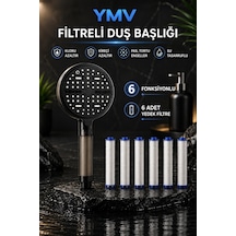 Ymv 6 Fonksiyonlu Filtreli Duş Başlığı + 6 Yedek Pp Filtre Masajlı Siyah Banyo El Duşu Krom