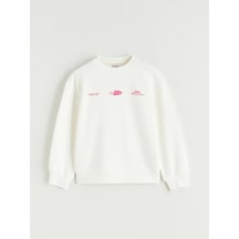 LC Waikiki Lcw Kids Ekru Baskılı Kız Çocuk Sweatshirt Ecru