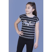 Toontoy Kids Toontoy Kız Çocuk Perfect Nakışlı Kolları İnci Detaylı Tişört Siyah