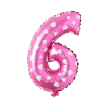 6 Rakamlı 16 İnç Pembe Kalpli Folyo Balon 36 Cm Pembe 256