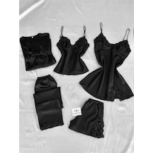 Mh Moony Homewears Kutulu Beşli Saten Reverso Black Çeyiz Seti Siyah