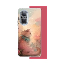 Huawei Nova 9 Se Uyumlu Mavi Fularlı Kedi Baskılı Silikon Kılıf Renkli