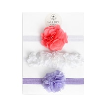 3'lü Bebek Bandana Seti Çiçek Somon - Beyaz - Lila Somon - Beyaz - Lila