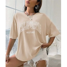 Kozia Outdoors Malkoçbey Los Angeles Baskili Oversize Unisex Basic T-shirt Bej