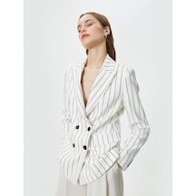 Koton Kruvaze Blazer Ceket Düğmeli Kapaklı Cepli Siyah Çizgili 4sak50056uw 4SAK50056UW9S9 Çok Renkli