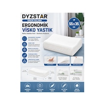 Dyzstar Ergonomik Visko Boyun Yastığı 55x35 Cm Nefes Alabilen Kılıflı Konforlu Uyku Yastığı Beyaz Beyaz