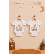 Pia Baby Kız Bebek 2'li Çıtçıtlı Body Zıbın Seti %100 Pamuk Organik Baskılı İsme Özel Kişiselleştirilmiş Bebek Hediyesi 2061b23x Ekru