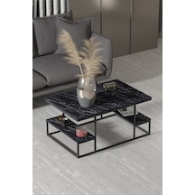 Reyo Falez Deluxe Raflı Orta Sehpa 60x90 Cm Modern Dikdörtgen Orta Sehpa Siyah Mermer Desen