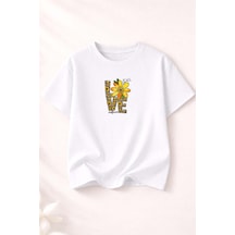 Herkesemoda Love Baskı Detaylı Kadın Bisiklet Yaka Pamuklu T-shirt Beyaz