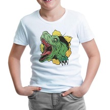 A Dinosaur Tearing Up The Tshirt Beyaz Çocuk Tshirt 001