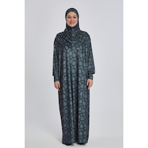 Pratik Tek Parça Manolya Desenli Namaz Elbisesi Siyah