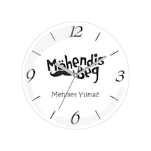 Kişiye Özel Möhendis Beg Mühendis Bey Çap 30 Bombeli Gerçek Cam Duvar Saati Siyah