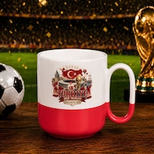 Bk Gift Türkiye Taraftar Temalı Dünya Futbol Kupası Tasarımlı Kırmızı Joyful Kupa Bardak-7 Tek Yürek Milli Takım Ruhu Beyaz