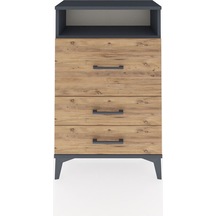 Arges Komodin Tek Raflı 3 Çekmeceli 60x30x96 Antrasit-çam Antrasit
