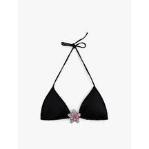 Koton Taşlı Çiçek Aksesuar Detaylı Üçgen Bikini Üstü Siyah 5sak10227mm Siyah