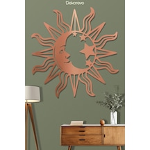 Mistik Kozmos Güneş Ve Ay Metal Duvar Dekoru - Metal Duvar Sanatı - Bronz - 75 X 75 Cm