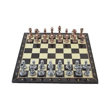Metal Klasik Satranç Takımı Antik Ve Ceviz Desenli Mdf Ahşap Sat
