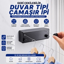 Geri Çekilebilir Çelik Çamaşır Asma İpi 4,2 Metre 20 Kg Çamaşır Kurutma İpi Çamaşır Askılığı siyah