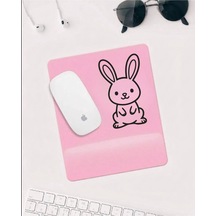 Sevimli Tavşan Desenli Mousepad Pembe Zemin Kaymaz Tabanlı Mouse Pad