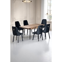 Sonata Ceviz 80 x 132 Açılabilen MDF Masa Siyah Metal Ayaklı Mutfak Masası Takımı 6 Antrasit Gri