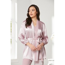 Pierre Cardin 2050 Kadın Kadife Saten Sabahlıklı Pijama Takım-rose Rose