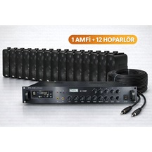 Tenses064, Eco Seri Ses Sistemi Amfi + Duvar Tipi Hoparlör Seti Cafe, Restoran, Mağaza, Masaj Salonu İçin Bluetooth + Usb