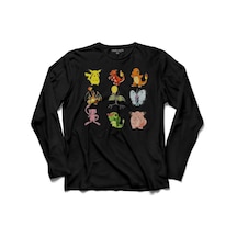 Pokemon All Tüm Karakterler Pıkachu Uzun Kollu Tişört Baskılı Çocuk T-shirt 001