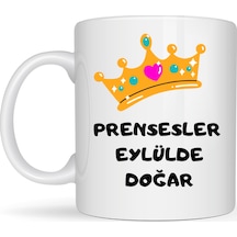 Prensesler Eylülde Doğar Yazılı Kupa Model 253 Taç Tasarımlı Eylül Ayı Doğum Günü Temalı Seramik Kahve Kupası Çok Renkli