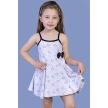 Toontoy Kız Çocuk Kedi Desenli Fiyonk Detaylı Volanlı Elbise Pembe Melanj